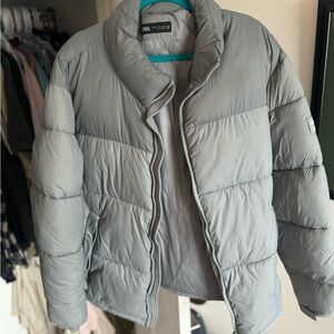 Zara Men's Light Gray Puffer Coat